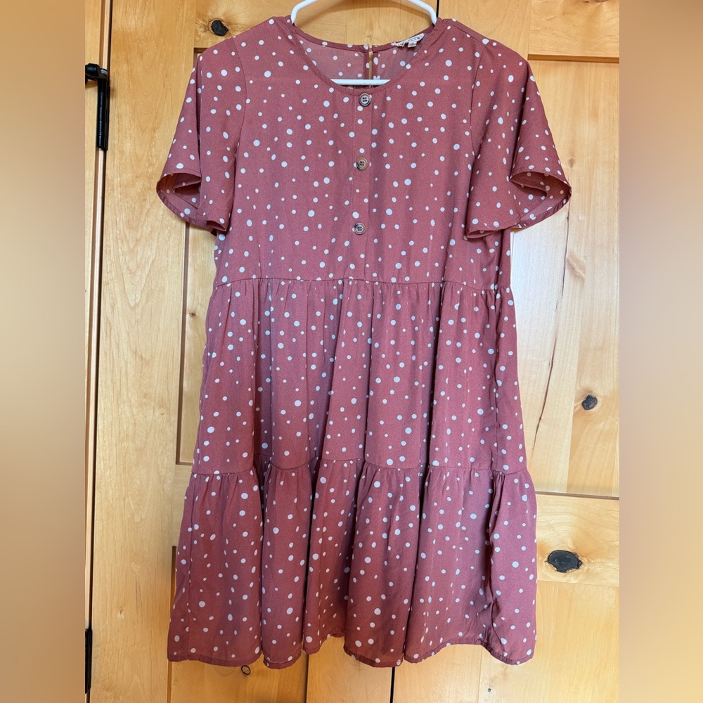 Hayden Girls Dusty Rose Polka Dot Tiered Dress